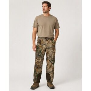 Realtree Hunting Pants XL 46-48 x 30 Brown Camo Fleece Lined Pockets Zip Hems